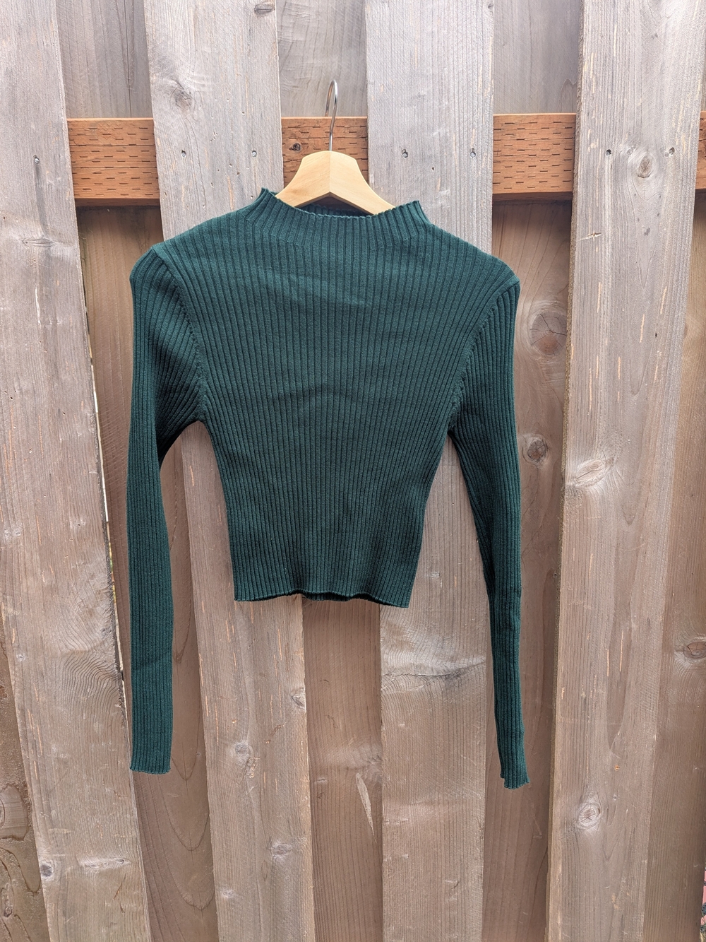 Women's Forest Green Ribbed Long-Sleeve Top